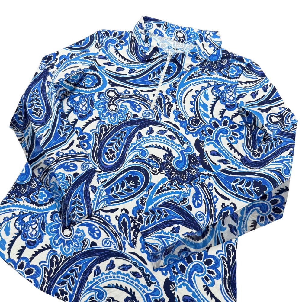 IBKUL Paisley Quarter Zip Sun Shirt Womens Medium Blue IceFil Cooling UPF 50 Top
